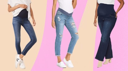 three pairs of maternity jeans