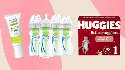 gripe water gel, Dr. Brown's bottles, Huggies diapers
